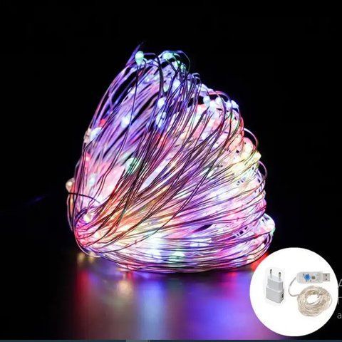 Светодиодная гирлянда нить 8 режимов капля росы 20м 200led от USB от ПАВЕРБАНКА RGB юсб +БЛОК